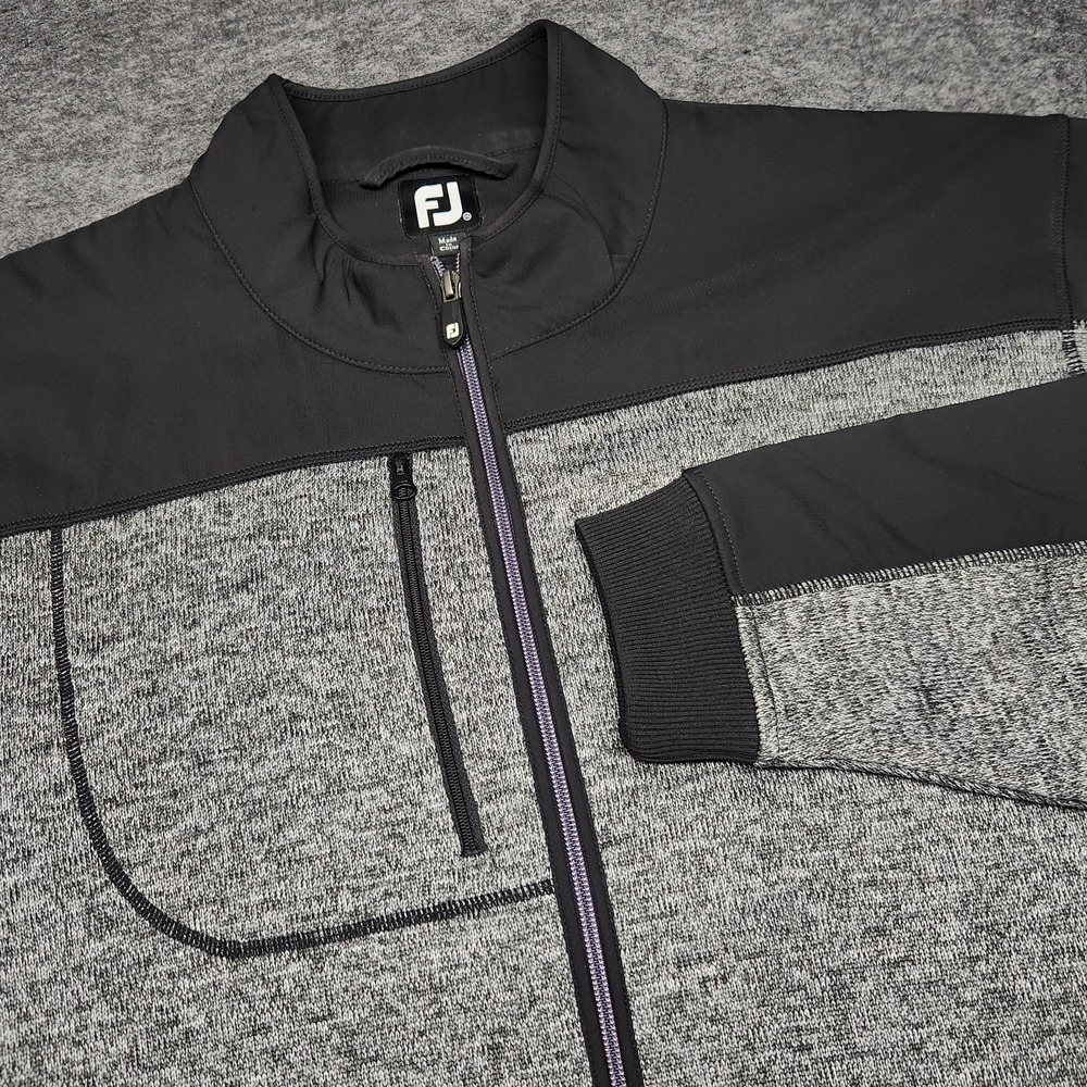 Footjoy Mens Full Zip Black Gray Fleece Sweater Jacket Golf Golfing XXL